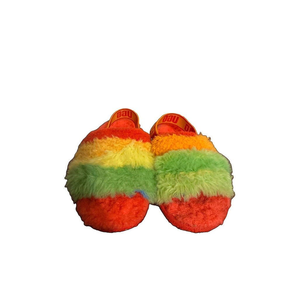 UGG Kids Fluff Yeah Slipper Slide Cali Collage Rainbow Size 10 Unisex